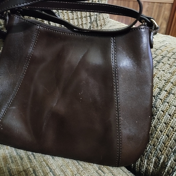 Vintage Monsac Leather Crossbody Bag Original Brown Purse Zip Top Clean - Picture 3 of 11